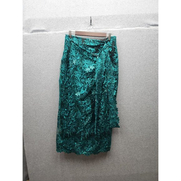 Teal Floral Embroidered Blouse & Skirt Set  Elegant Womens Outfit - Picture 3 of 7